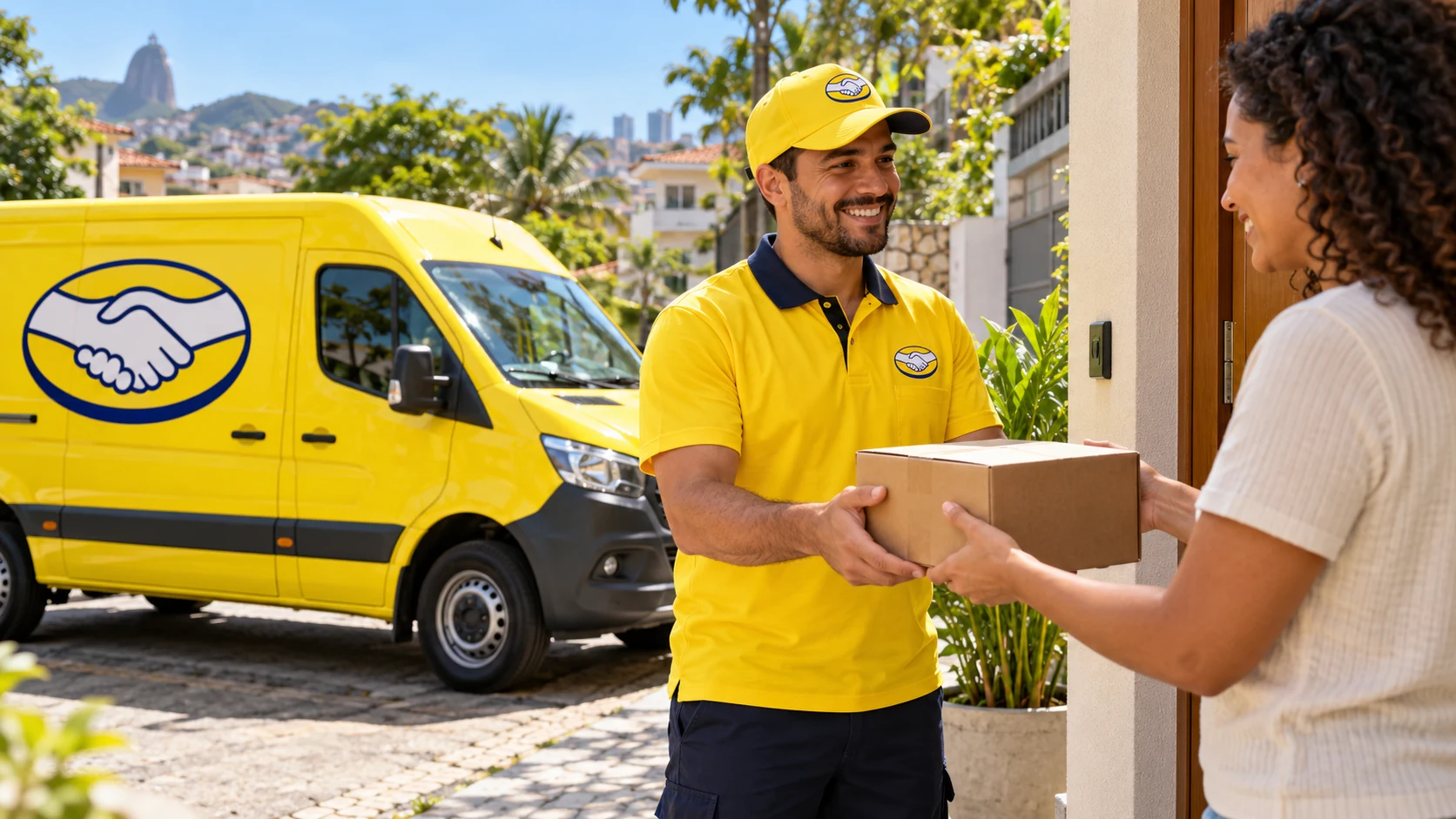 Veículo do Mercado Livre entregando encomenda ao cliente