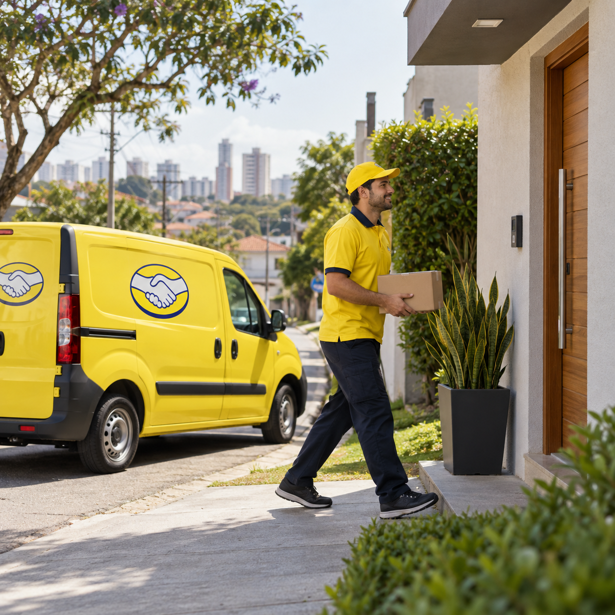 Carro do Mercado Livre entregando encomenda ao cliente