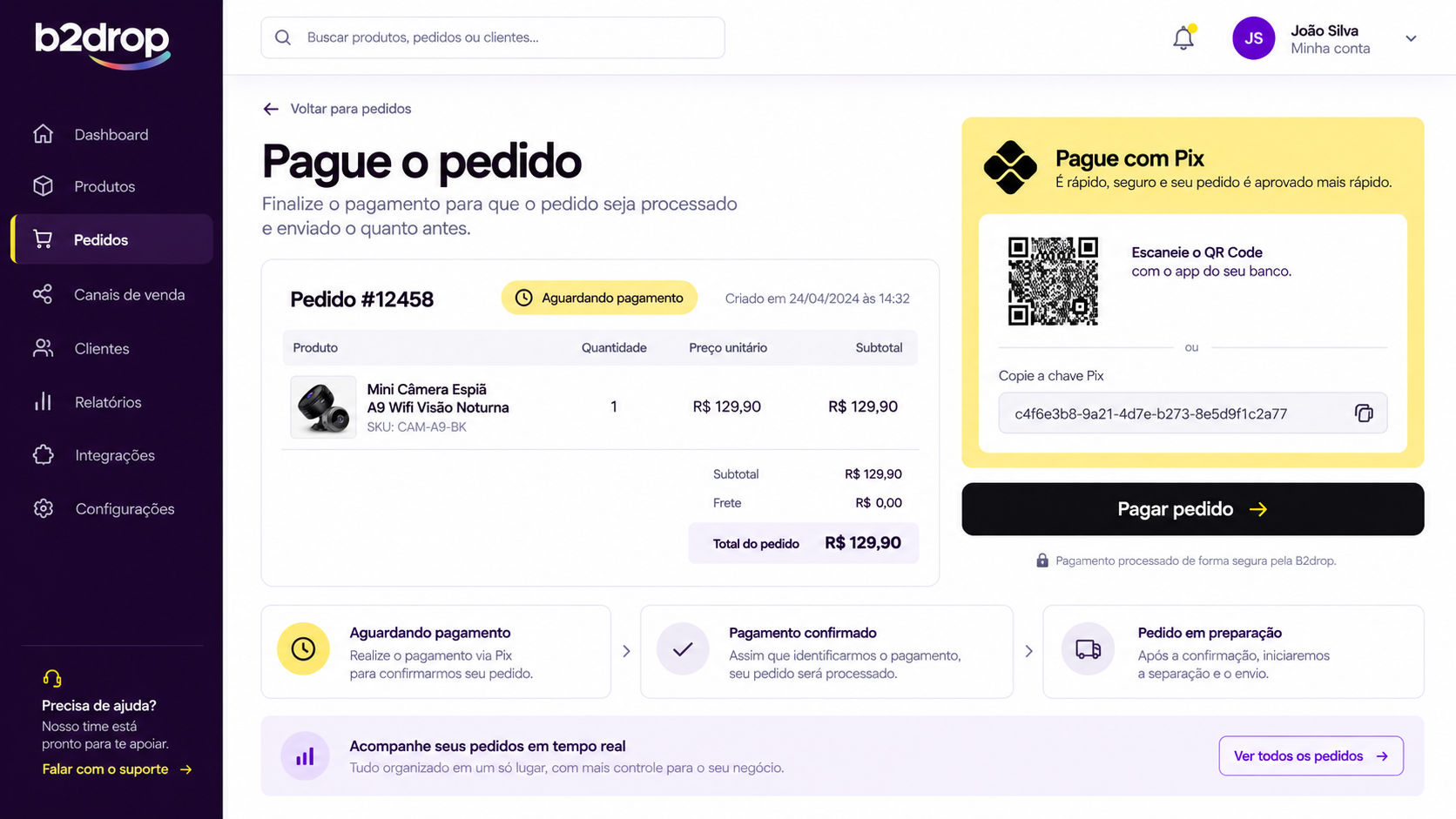 Tela B2drop de pagamento de pedido por Pix